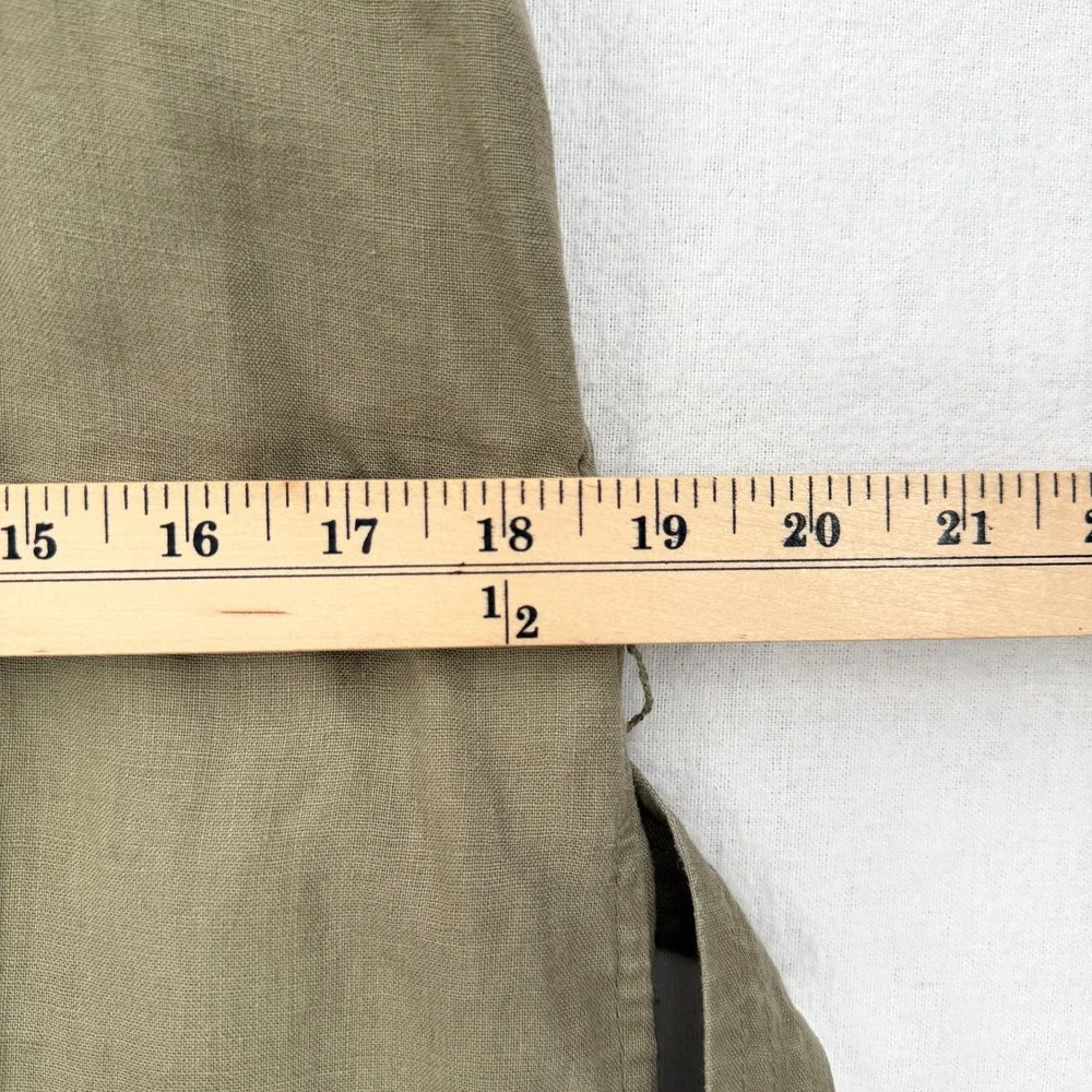 QUINCE Square Neck Linen Jumpsuit Women Medium Olive Green Belted Sleeveless